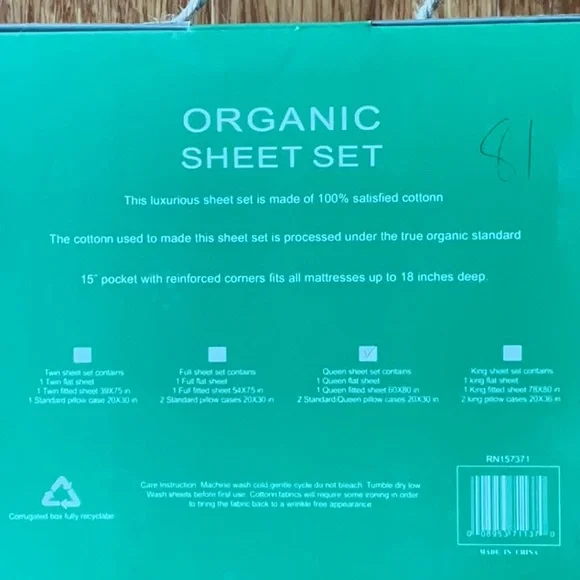 Tree Organic Queen Sheet Set - Picture 2 of 3